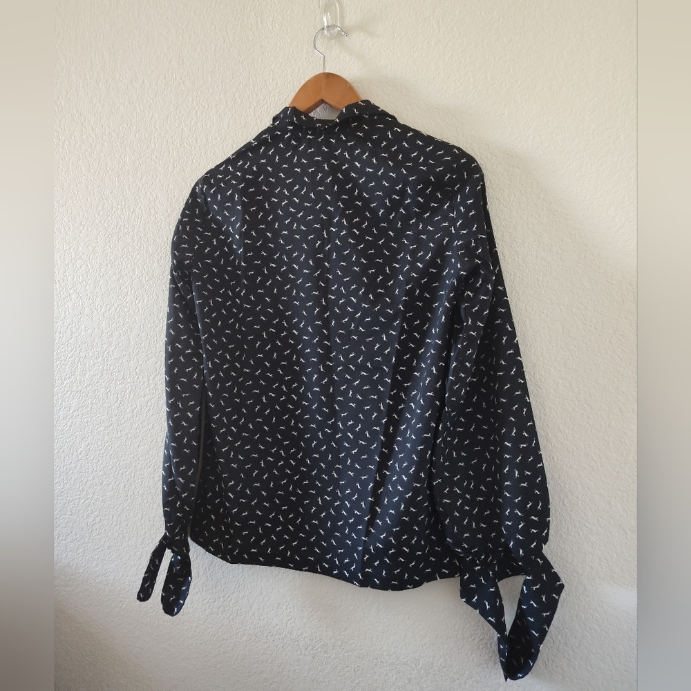 Vintage Lady Manhattan dancing deer tie sleeve blouse szL - Picture 6 of 7